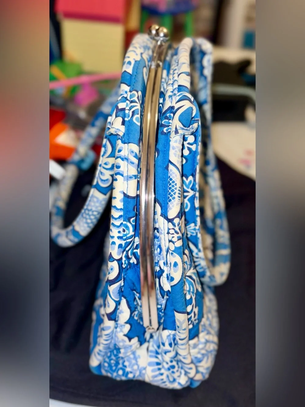 Vera Bradley Blue and White Quilted Floral Clasp Purse